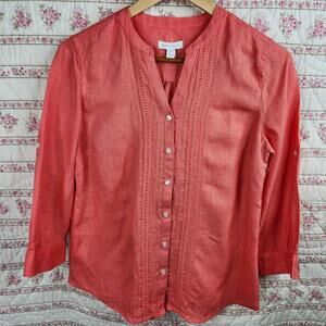 Charter Club Coral Linen Button-Up Blouse - Petite Small